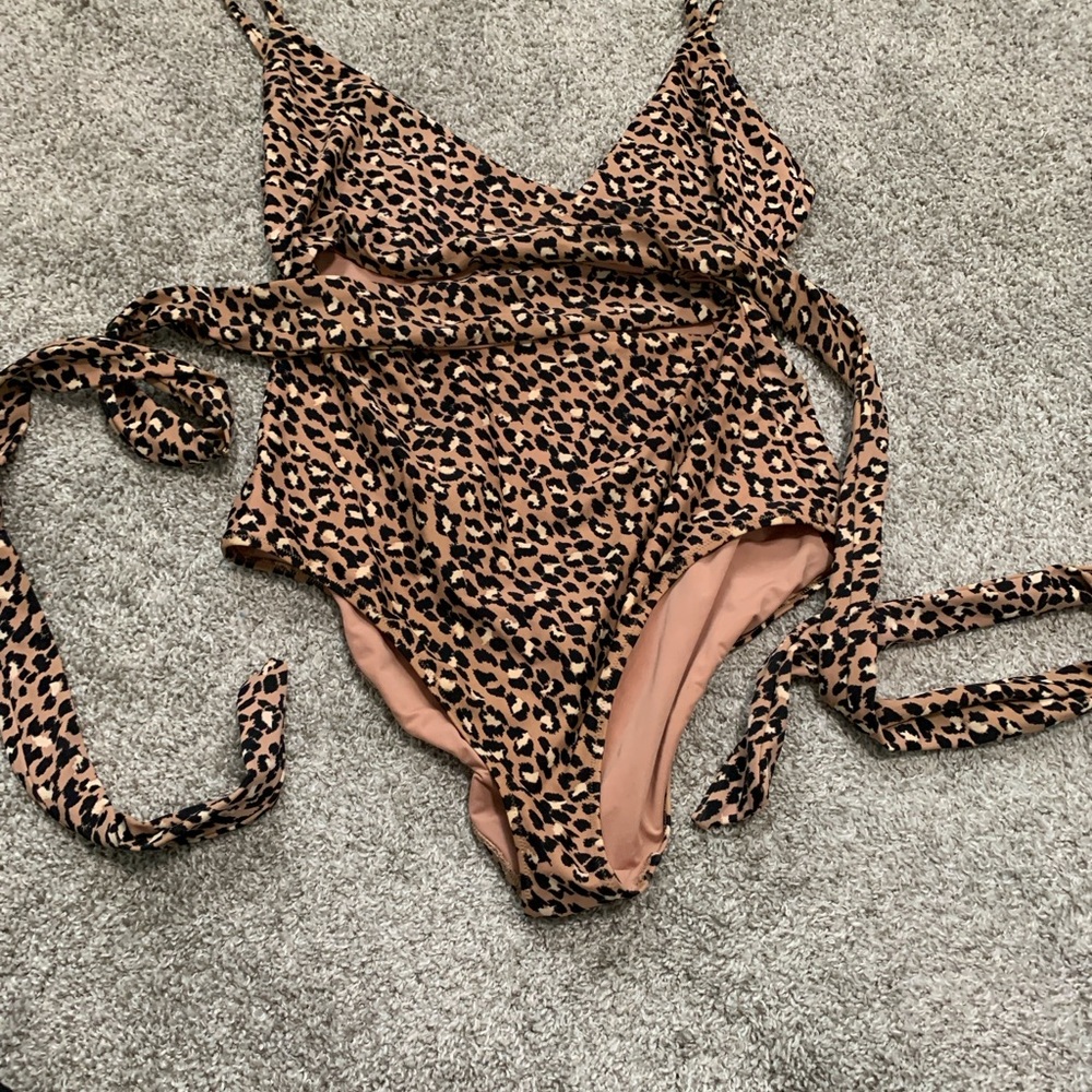 aerie Leopard Print One-Piece Swimsuit in Tan and Black - Picture 4 of 6
